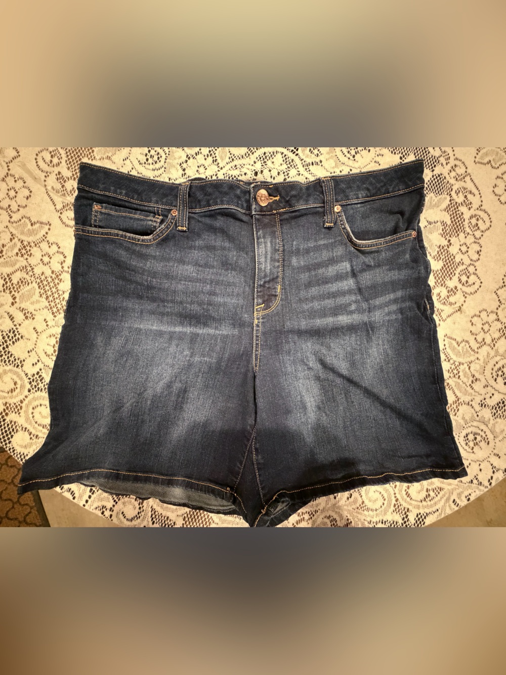 7 For All Mankind Dark Blue Denim Shorts